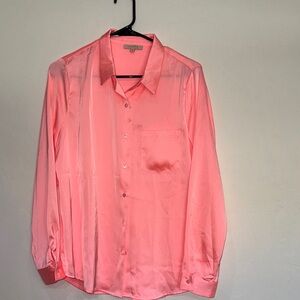 Skies Are Blue Coral Satin Button Down Shirt